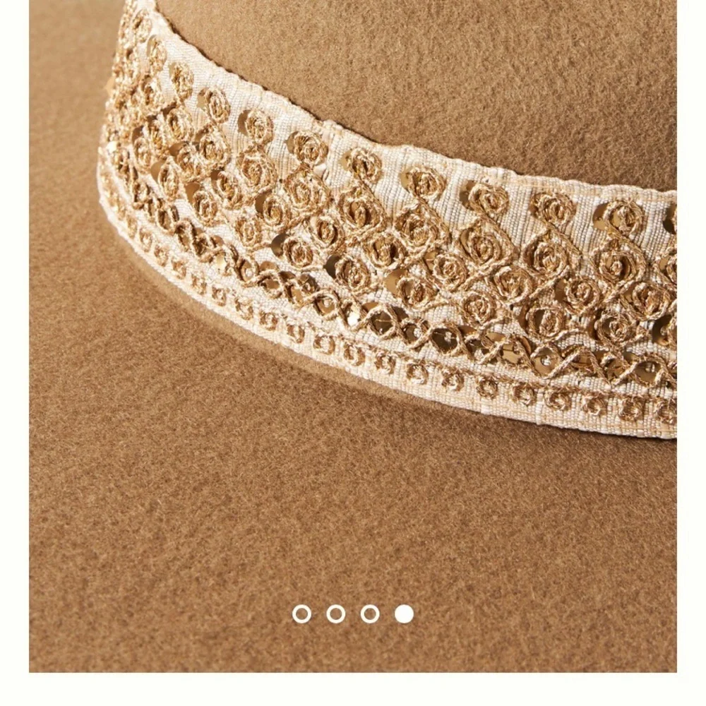 Anthropologie Maradji hat NWT one size taupe gold trimmed